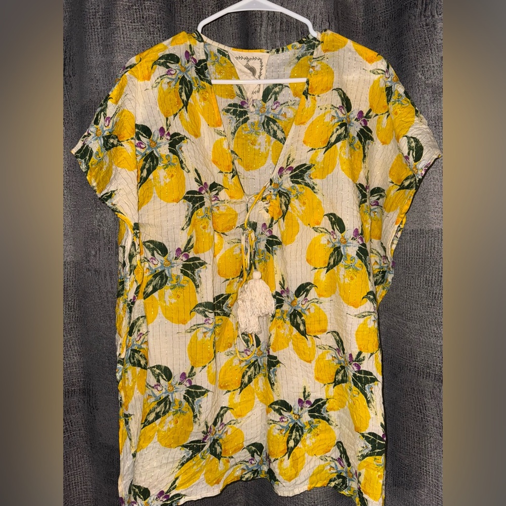 Z&L Lemon Print Tassel Kimono Top - Picture 3 of 8